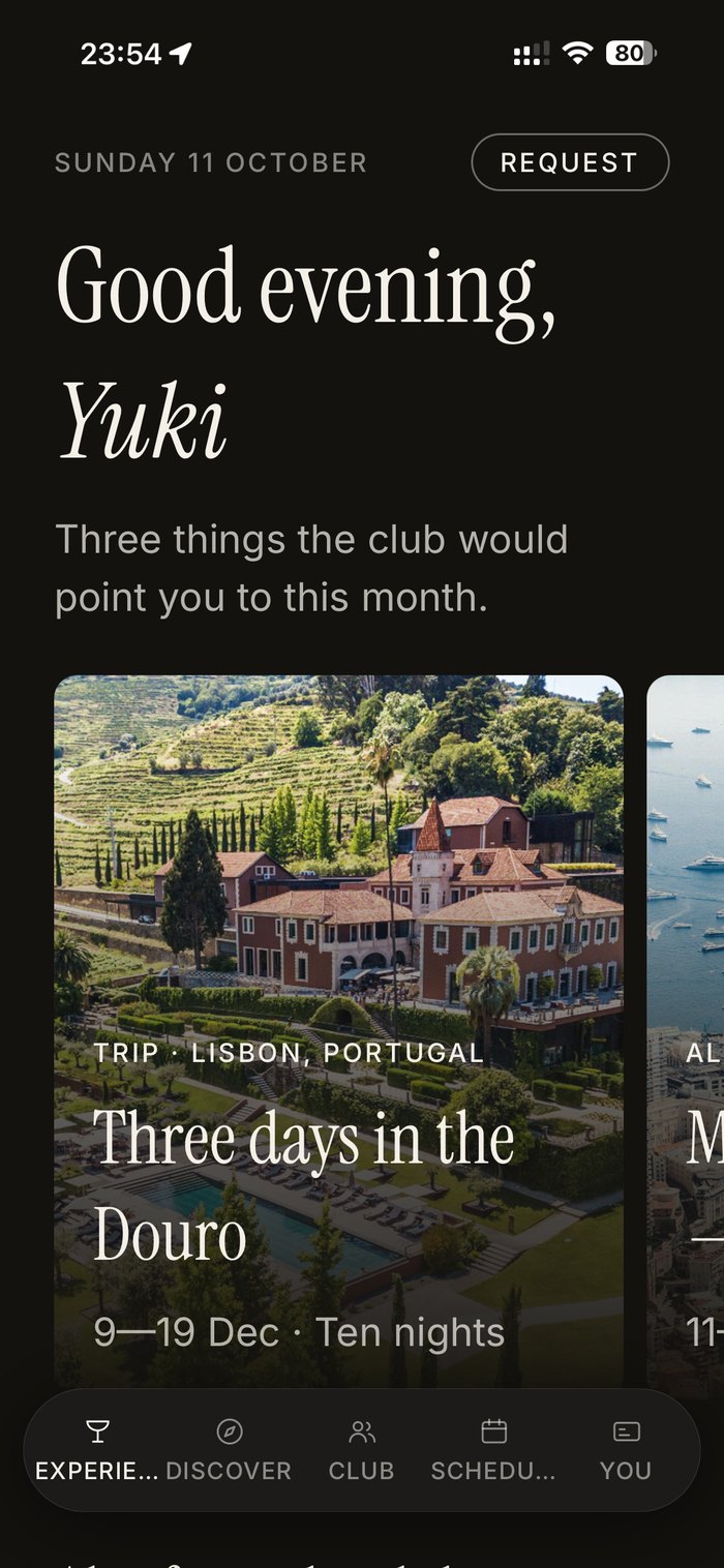Unlisted app: home screen with this month's experiences