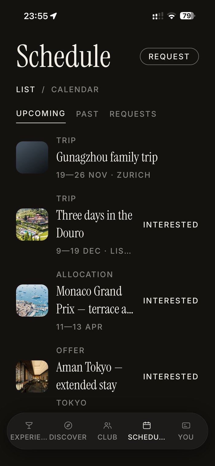 Unlisted app: schedule of upcoming trips